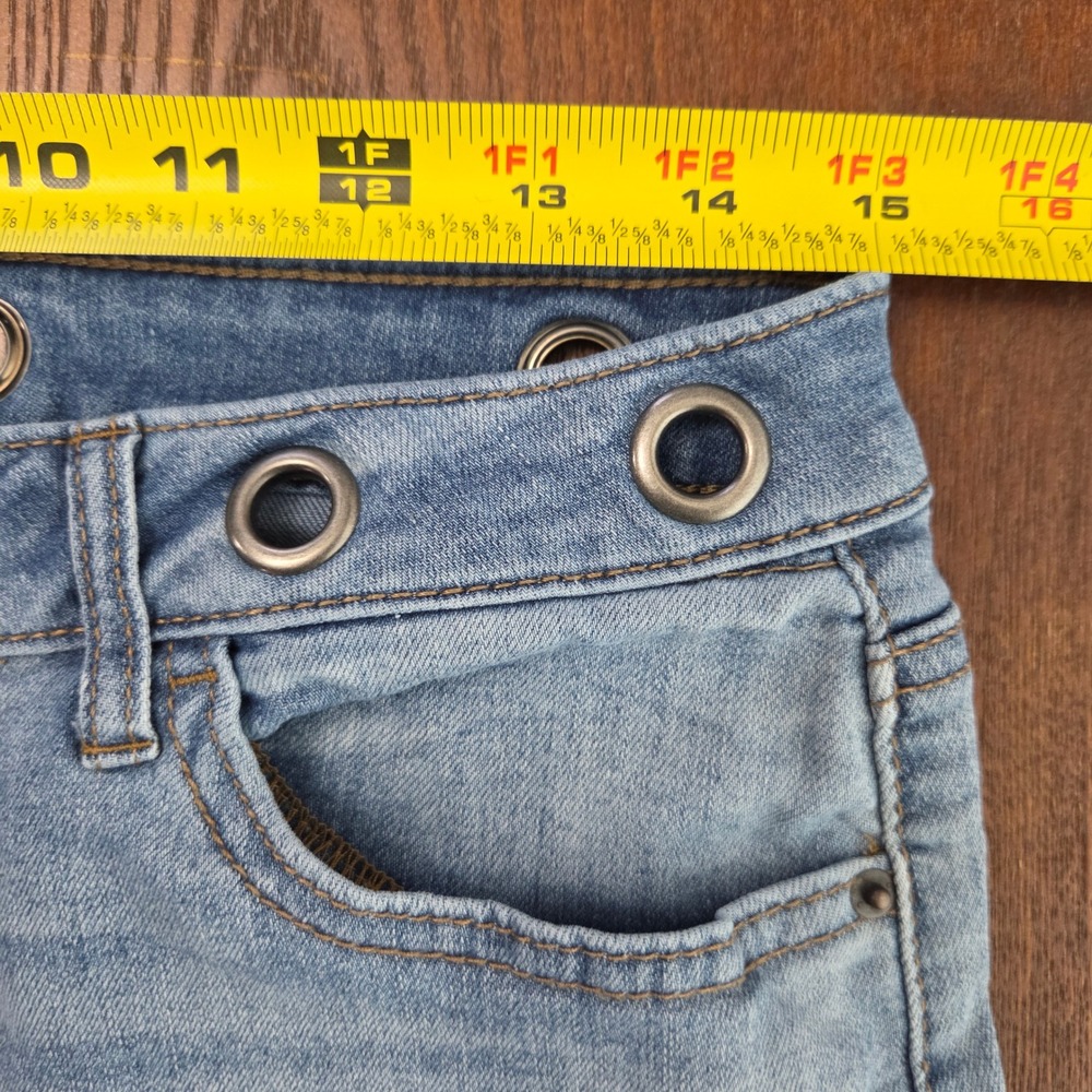 Y2K Low Rise Denim Shorts Grommet Waistband Light Wash Mini - Picture 5 of 5